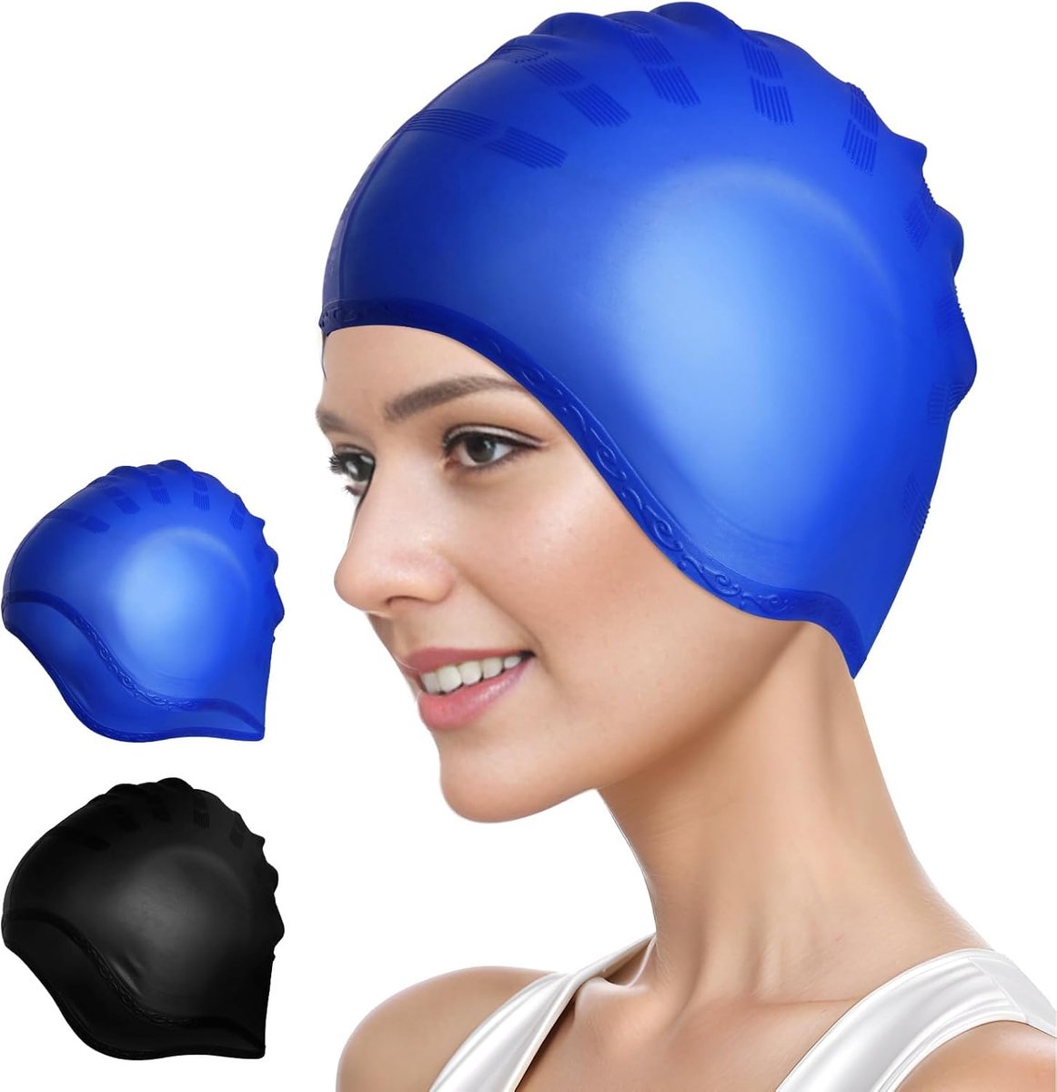 2 stuks badmutsen voor dames, badmuts, gehoorbescherming, 3D, elastische badmutsen, zachte duurzame zwemmuts, uniseks siliconen badmutsen