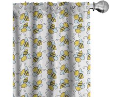 ABAKUHAUS Bee Gordijnen, Grappig Klein Honey Maker Zomer Buzzing Insects Vleugels Cartoon, 2-delige raamgordijnset voor woonkamer en slaapkamer, Paar - 70 cm B x 240 cm L, Mosterd Lichtblauw en Grijs