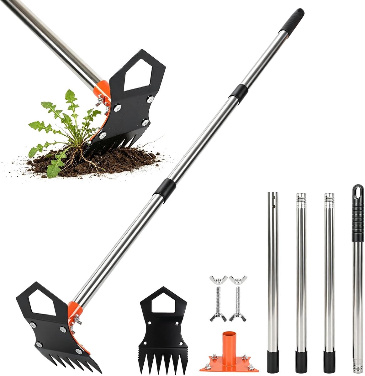150 cm onkruidverwijderaar, 2-in-1 onkruidverdelger met lange steel, onkruidhark en tuinhak, efficiënte onkruidverwijdering, tuingereedschap