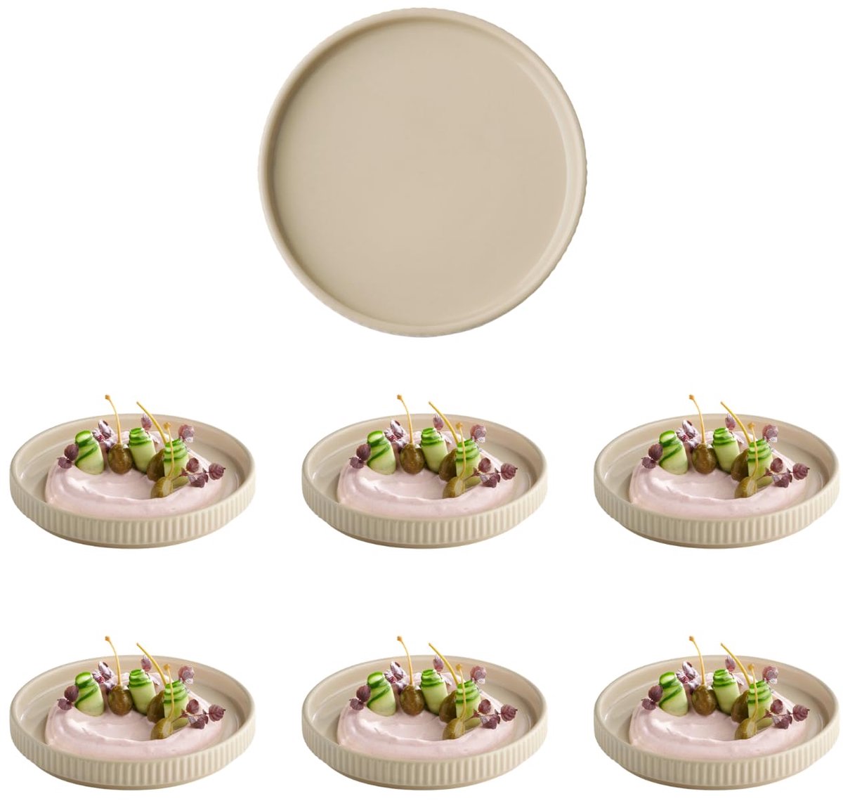 APS The Grid Dinerbord - Bordenset - Porseleine borden - Stapelbaar - Zand Beige - 16 cm (6 stuks)