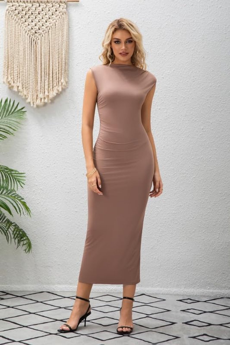 damesjurk, lang, sexy, mouwloos, zomerjurk, ruches, bodycon maxi-jurk met split, cocktailjurk, nauwsluitend, voor avond, bruiloft, casual, feest