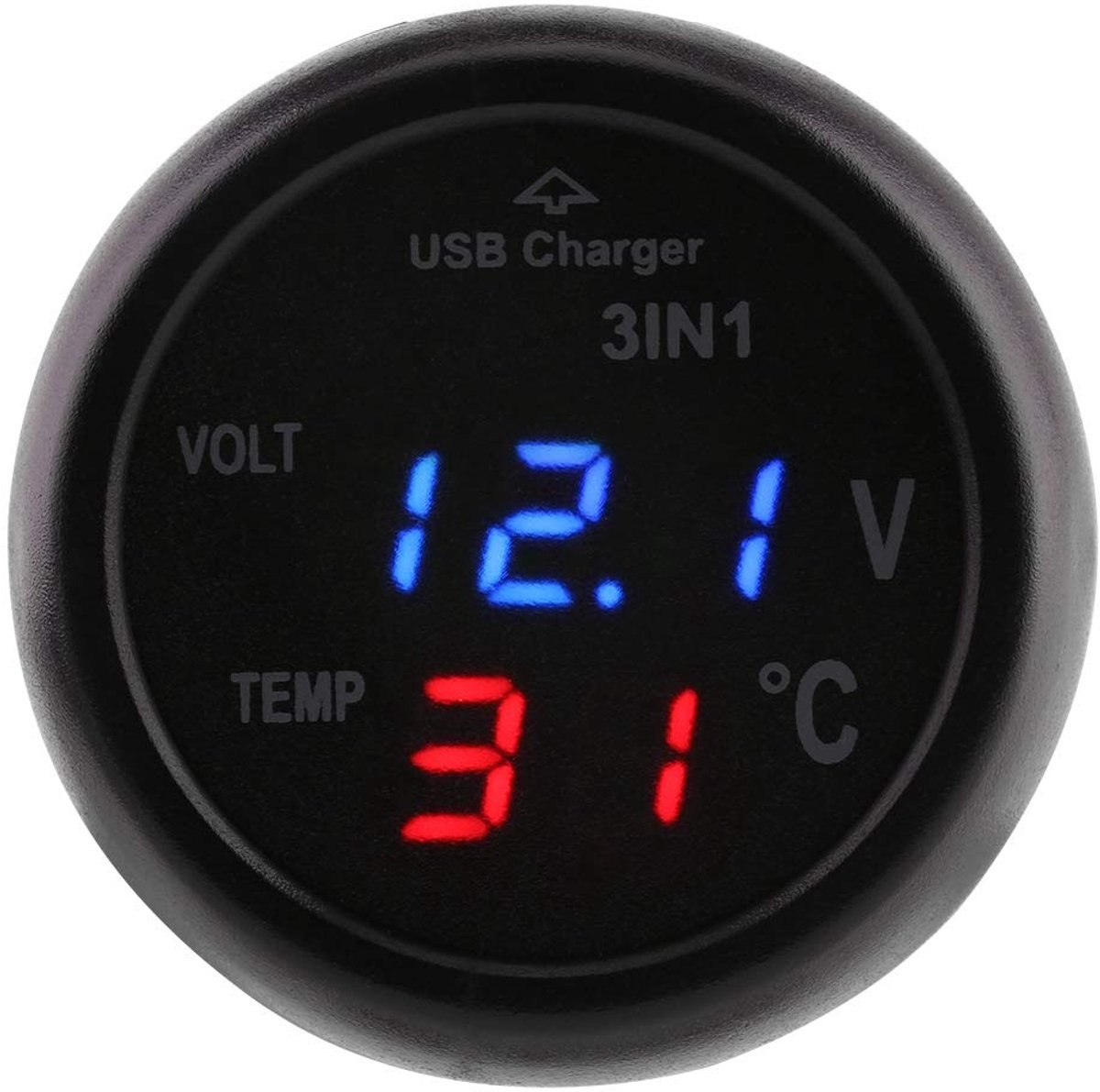 Voltmeter Sigarettenaansteker met USB-autolader, 3in1 Dual LED-display Digitale voltmeter Thermometer Sigarettenaansteker USB-autolader Autovrachtwagen(blauw rood)