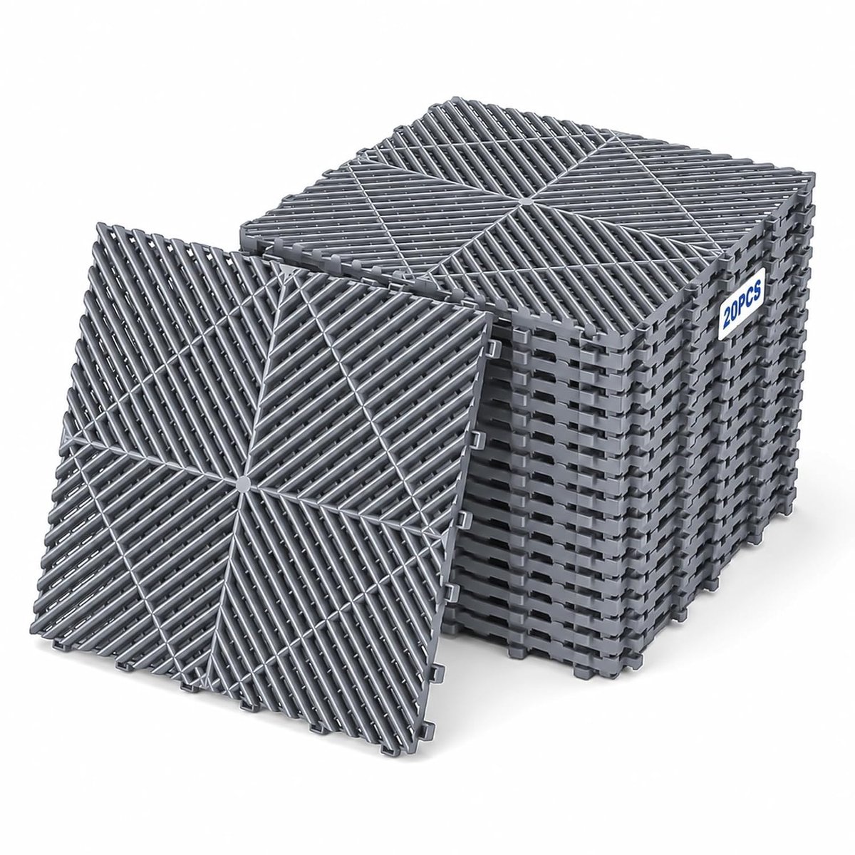 20 stuks grijze interlock-garagevloertegels, 40 x 40 x 1,8 cm, duurzame pvc-werkplaatsvloerplaten, antislip en eenvoudig te installeren, voor garage, werkplaats en kelder