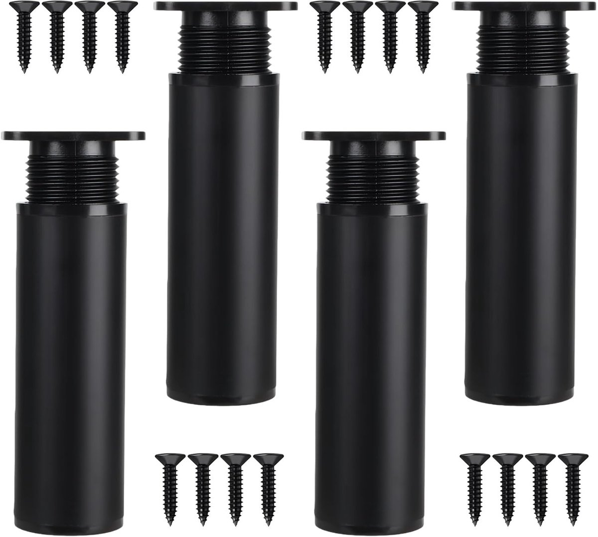 Poten, verstelbaar, 10-12 cm, in hoogte verstelbare meubelpoten van aluminium en pvc, stabiele kastpoten, bankpoten, meubelpoten voor bank, bed, tv-kast en salontafel, zwart