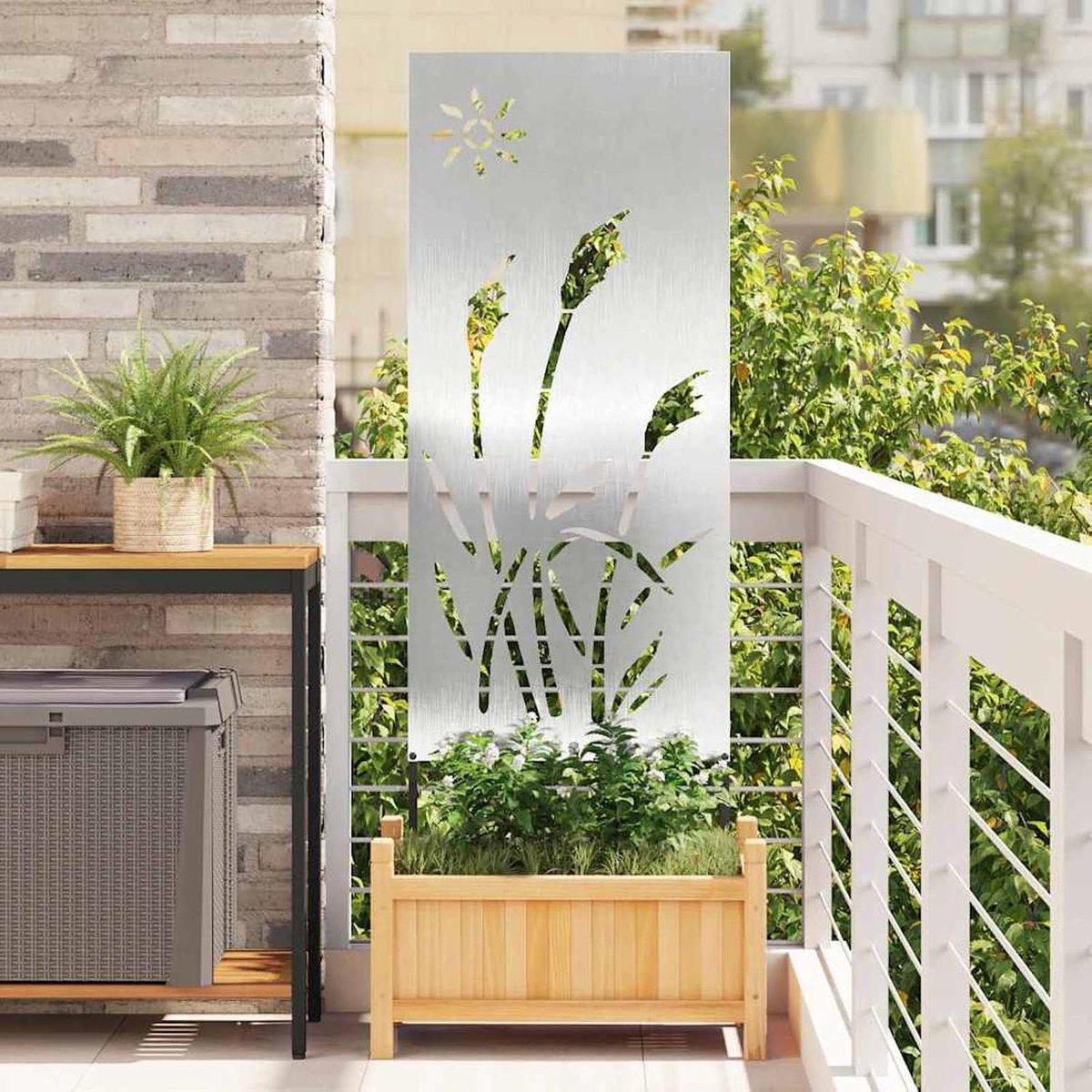 Decoratief paneel, 876277, zilverkleurig paneel, 50 x 140 cm, roestvrij staal, decoratief metalen paneel, universele standaard voor tuin, terras, balkon, voortuin