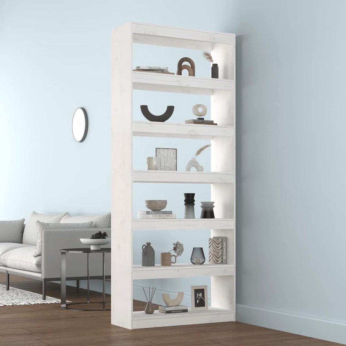 Boekenkast, Plank met Planken van Massief Grenenhout, Ruimtebesparende Woonkamerkast