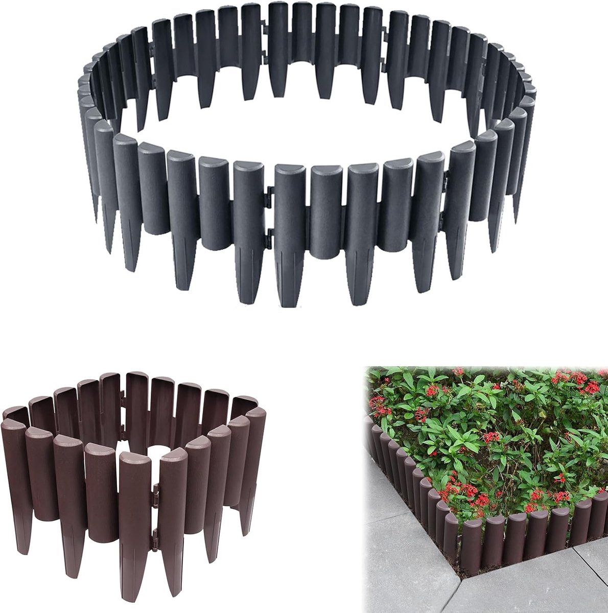 Tuinpalissade in houtlook, 2,8 m kunststof gazonrand van polypropyleen, perkomranding, maaikant decoratief, 28 x 24 x 1 cm, in antraciet