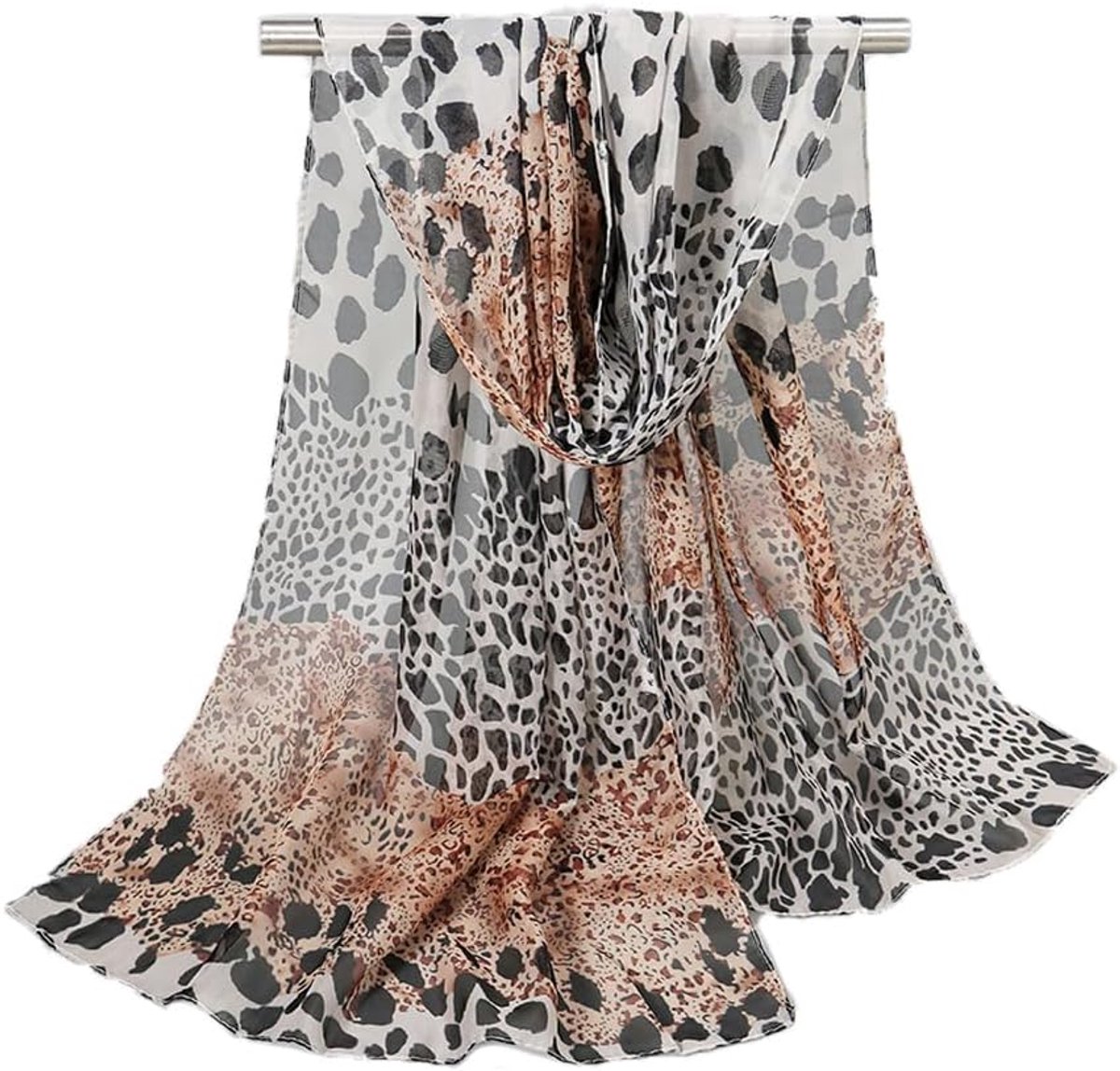 sjaal luipaard 1 stuk chiffon zijden doek met dierenprint halsdoek lichte luipaardsjaal dunne zonwering hoofddoeken szachte dierenprint stola voor alle seizoenen (kaki, 150 cm)