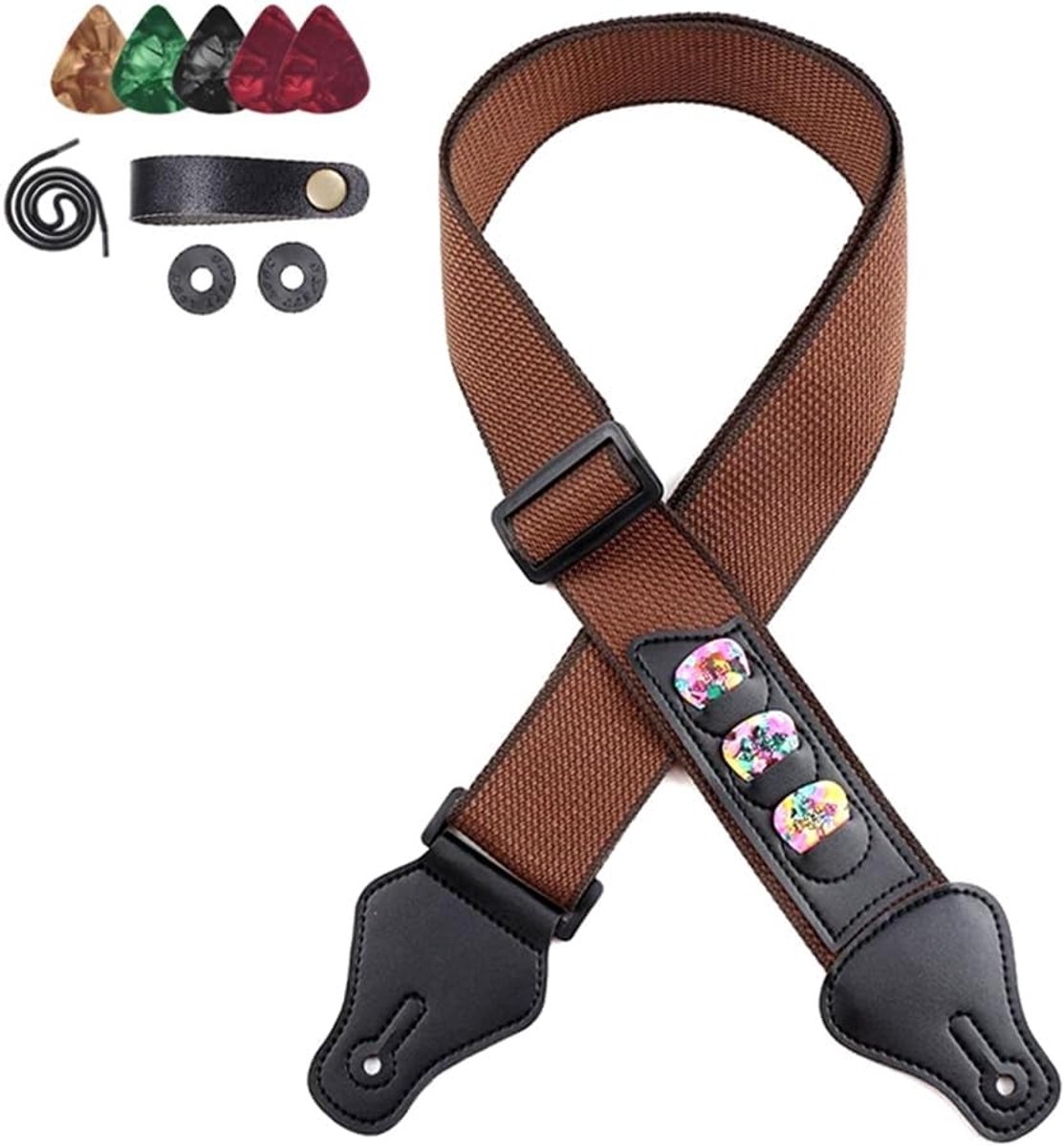 Xuan Folk Gitaar Elektrische Gitaar Katoenen Band Met Piano Hoofdband+5 Peddels+2 Rubber Strap Gesp Khaki