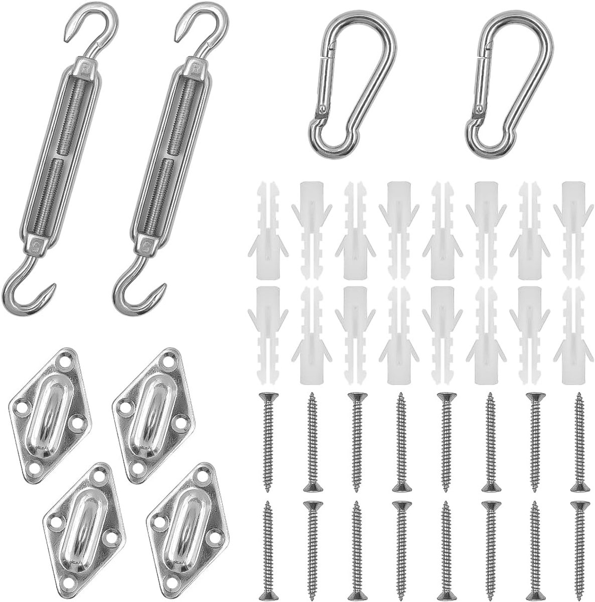 Zonnezeil, hardware-kit, 6 mm, robuuste hardware-kit voor driehoekige rechthoekige zonnezeil-installatie, driehoekige zonnezeil-accessoires