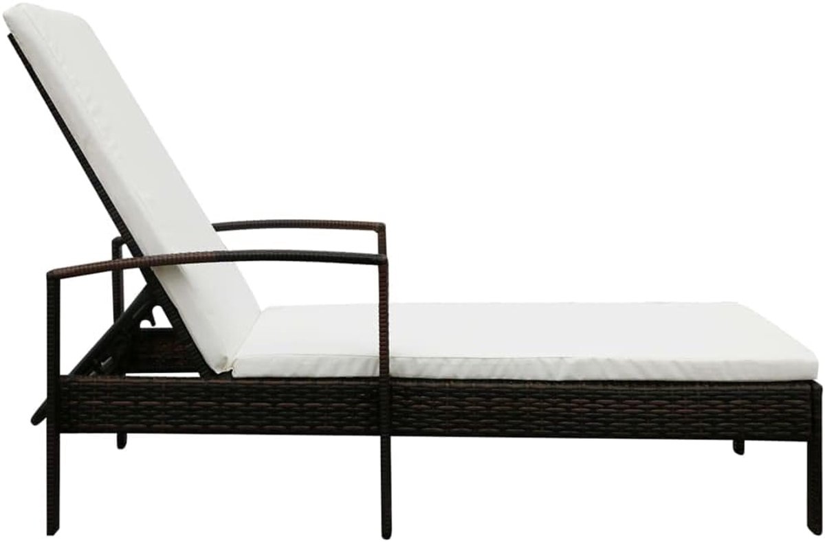 PE-rotan ligstoel met 5 cm dik kussen, verstelbare rugleuning in 4 posities voor tuin of camping
