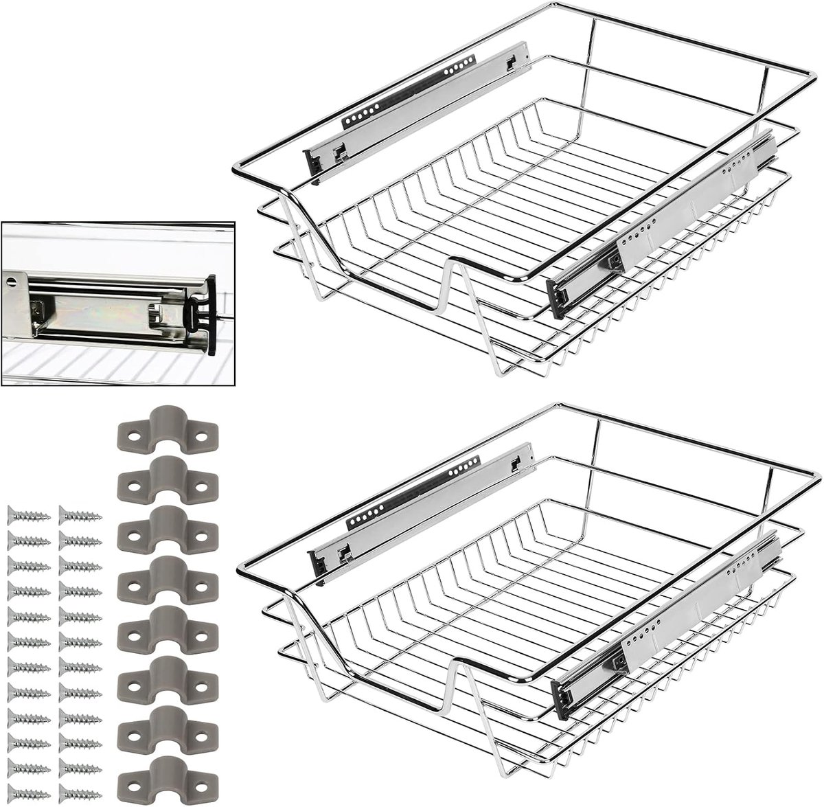 Set van 2 keukenladen, 40 cm, verchroomd, telescopische lade, keukenkast