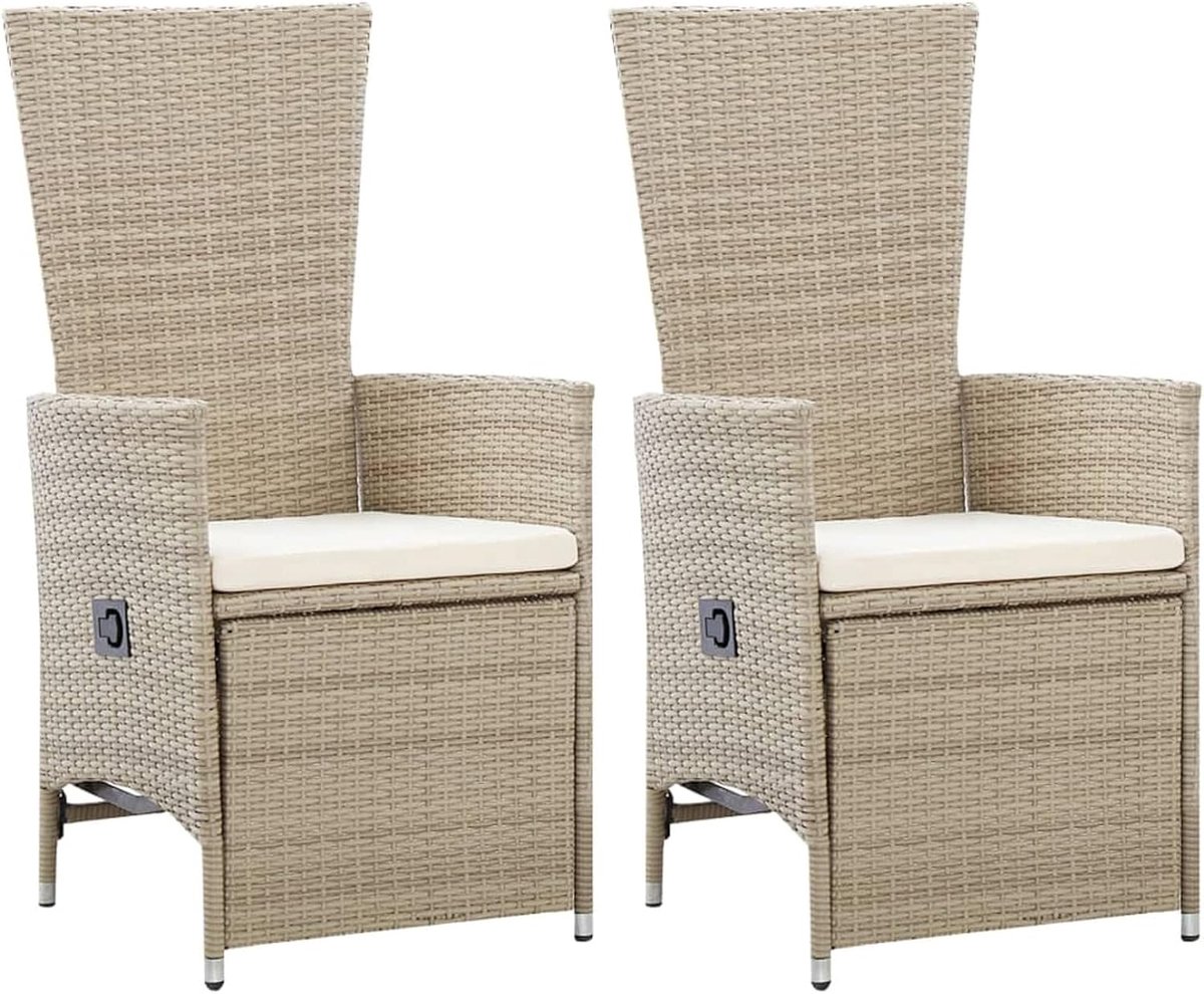 Ligstoelen voor de tuin, 2 stuks en kussens, polyrotan, beige