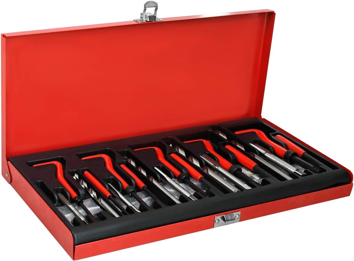 Gewindereparatur gereedschapsset, 131-delig draadhuls gereedschapsset, draagbaar met koffer, M5 M6 M8 M10 M12 boorset, draadspanningsset