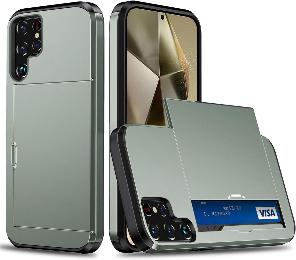 Compatibel met Samsung Galaxy S26 Ultra, pantser schokbestendig hoesje, stevige beschermhoes, harde achterkant van polycarbonaat, zachte TPU-bumper en kaarthouder (militair