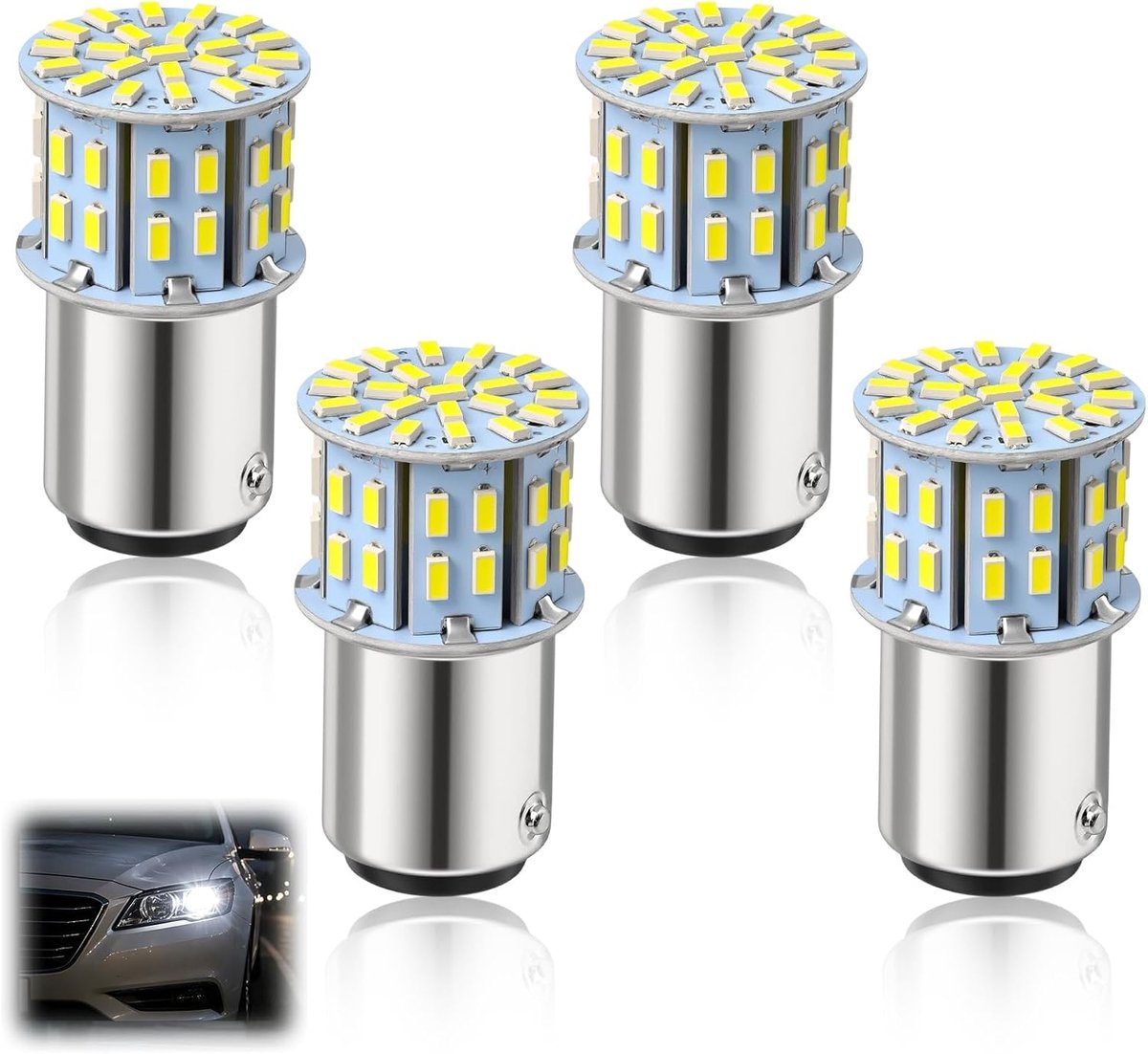 Ledlampen voor auto, 4 stuks, 1157 P21/5 W, 12 V-24 V, koudwit, 6500 K, superhelder, remlicht, achterlicht, knipperlicht en nachtlampje voor auto, motorfiets, camper