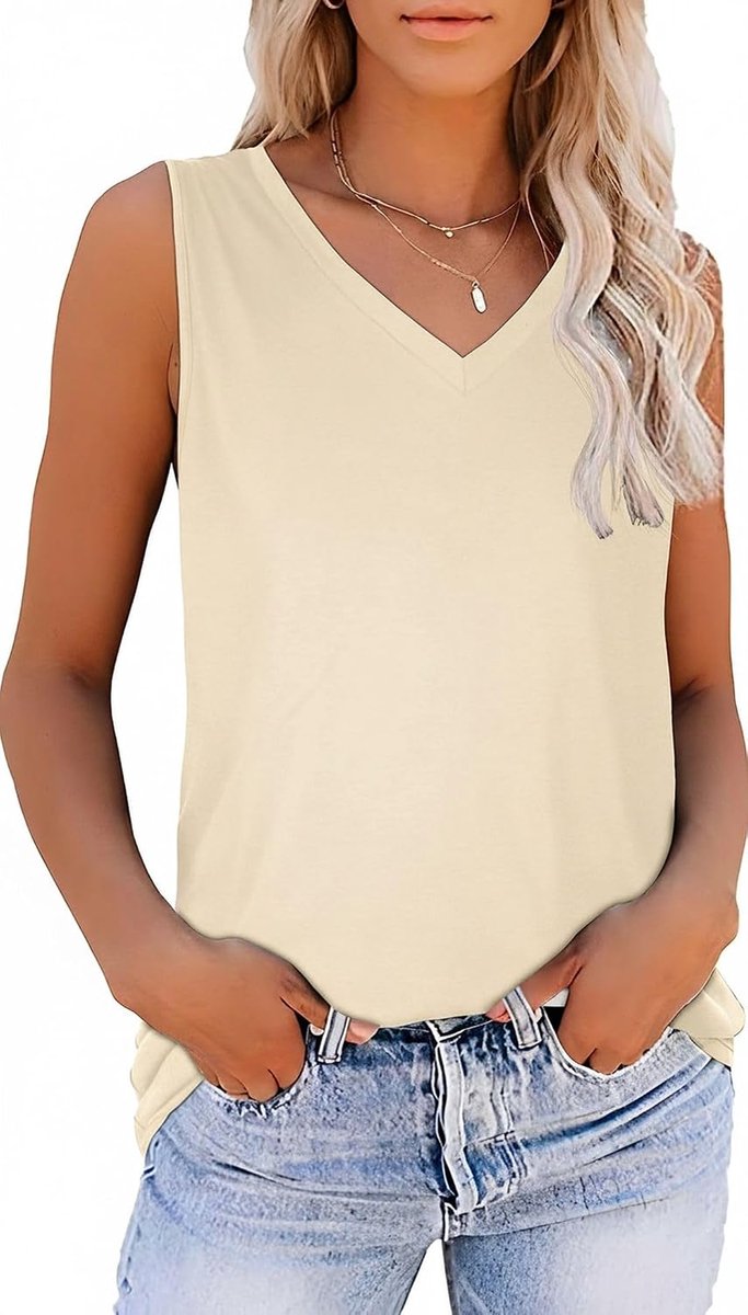 Zomer Mouwloos V-hals Vest Tops Casual Effen Losse Fit Tank Top