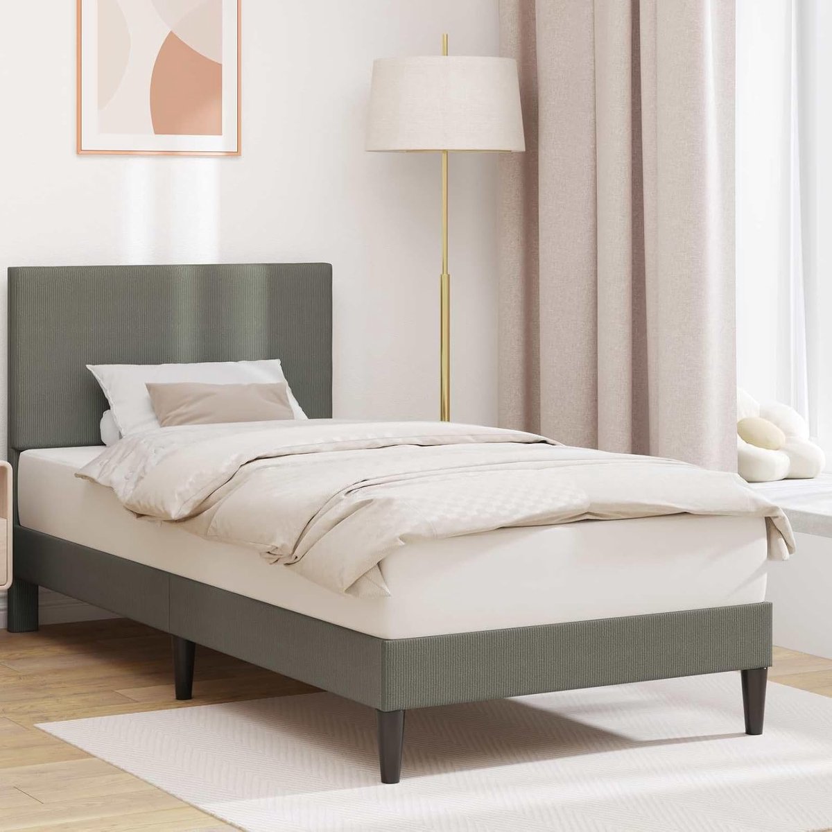 Bedframe minimalistisch Lichtgrijs 90 x 190 cm