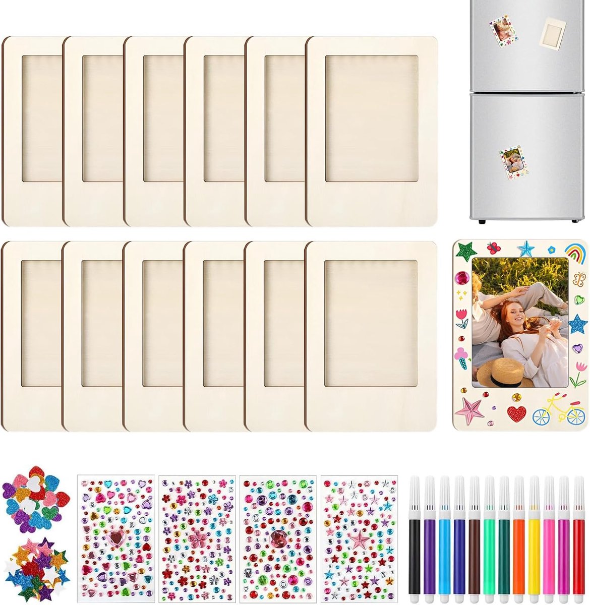 12 Stuks Fotolijstjes om Beschilderen met Magnetische Bevestiging