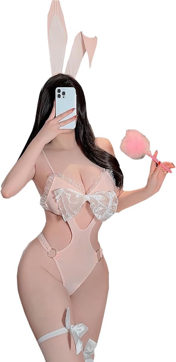 Cosplay lingerie Bunny Anime boog mesh pluche één stuk bodysuit voor kostuum cosplay party