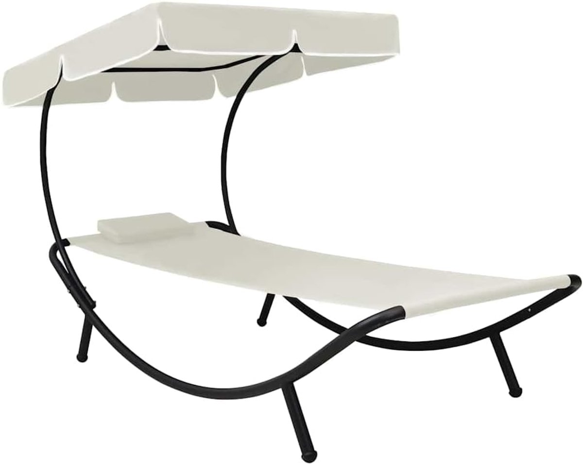 Tuinligstoel met zonnedak en kussens, tuinligstoel voor terras en tuin, gepoedercoat stalen frame, Oxford-weefsel, 200 x 90 x 112 cm