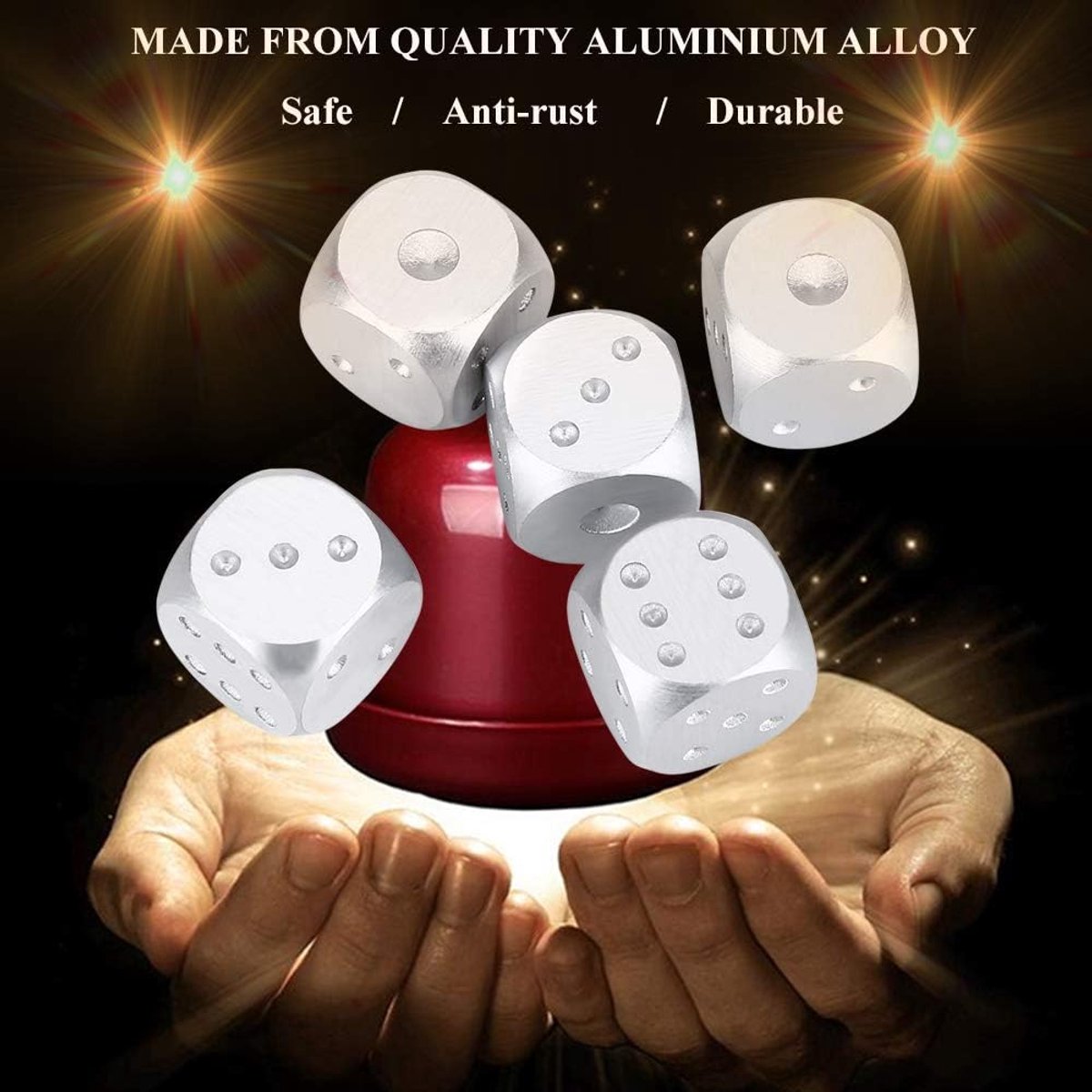 6-Sided Dice Set Spot Dice with Box for Math Learning Games, Party Favor and Gifts Silver Gold Dice (Silver-Rectangle Box)