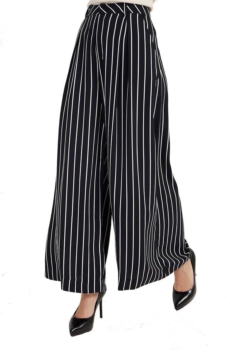 Damesbroek met hoge taille, wijde pijpen, lange palazzo-broek, reguliere maat