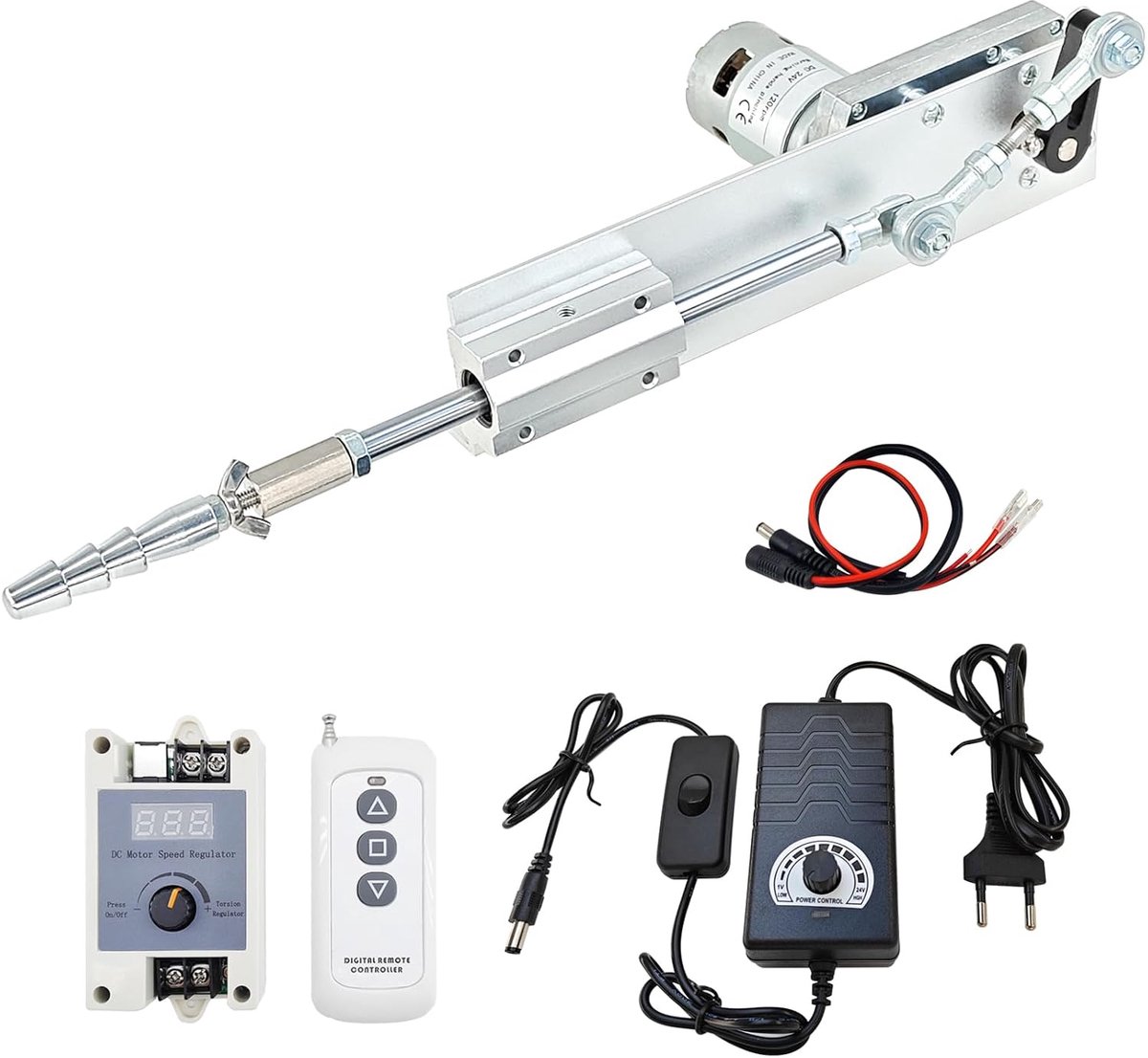 zuigermotor, lineaire aandrijving, motor, DC 24 V, 120 rpm, slag 20-80 mm, maximale stuwkracht 18 kg, met afstandsbediening, toerentalregelaar, eindaansluiting (24 V, 80 mm, 120 rpm)