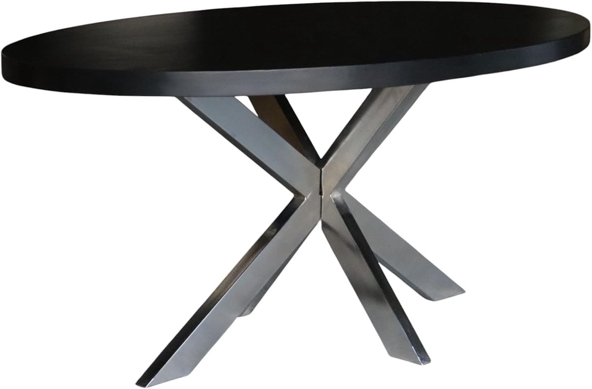 Eettafel ovaal mangohout 180cm Lucas zwart met zilver duurzaam mangohout ovale tafel