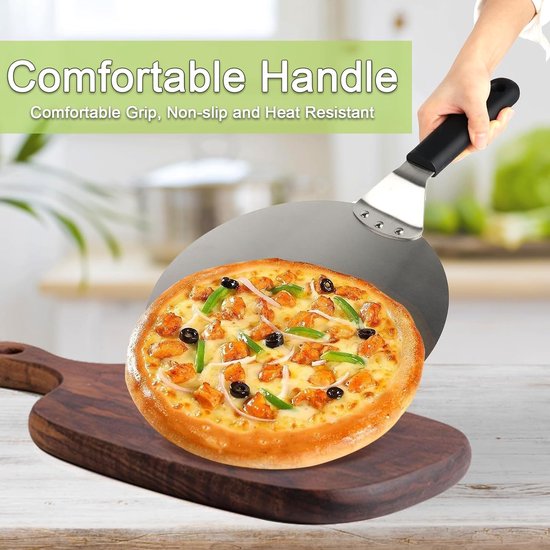 Pizzaschep roestvrij staal 25,4 cm ronde pizzaschep ophangen pizzaschep voor pizza en cake — afbeelding 4