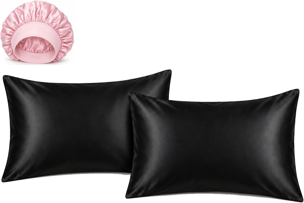 Professor Q Haar- en Slaapset - 2 Kussenslopen Zwart 60 x 70 cm - Bonnet Roze