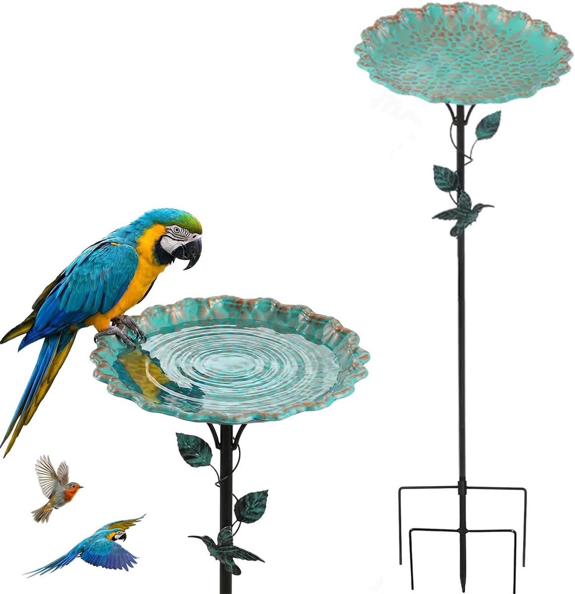 Staand, 82 cm, metalen vogelbad met lotusbladpatroon, winterbestendig vogelbad voor tuin, gazon, achtertuin, 1 stuk