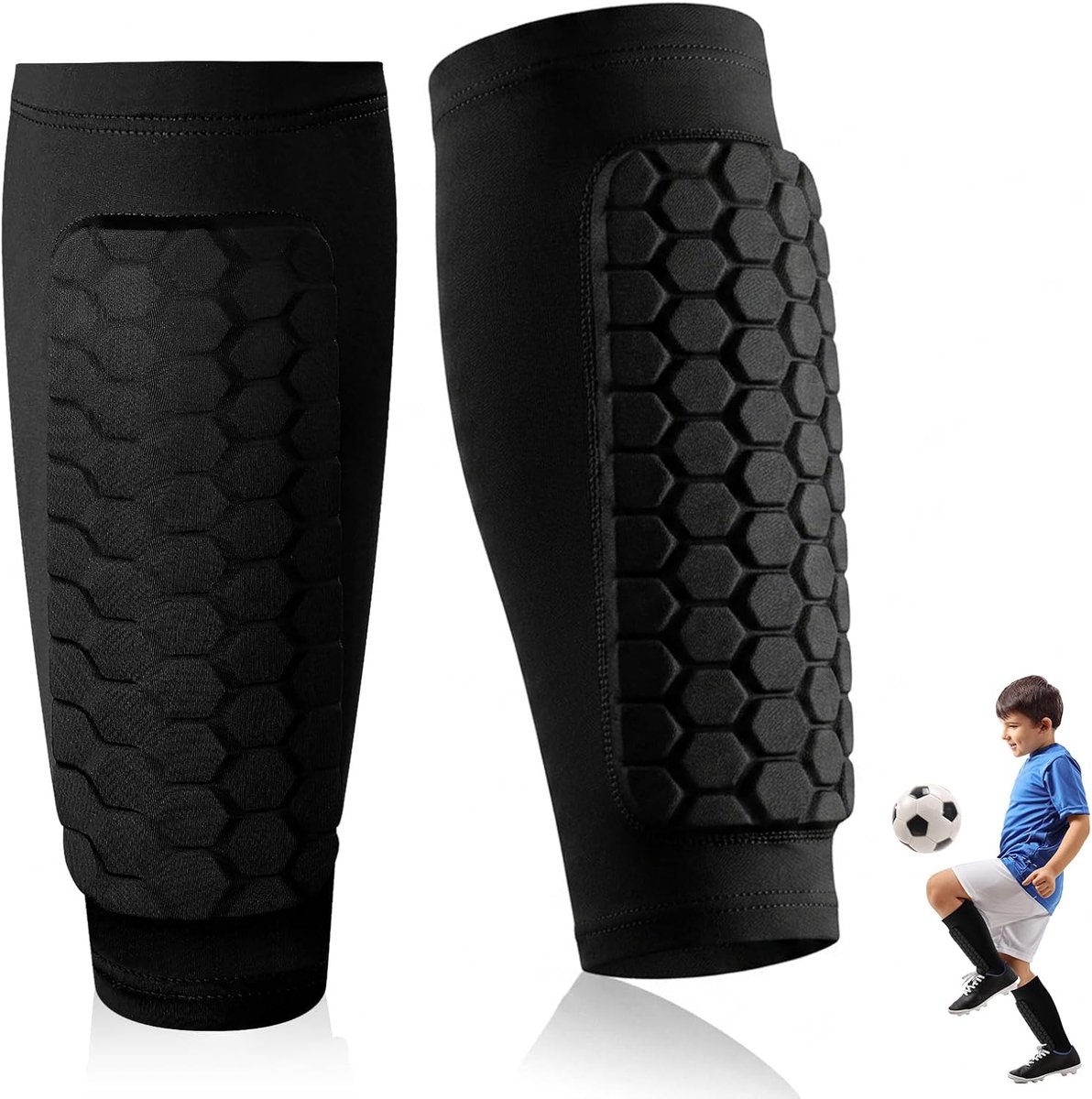 scheenbeschermers voor kinderen, voetbal, ademend en antislip, zwarte versie, scheenbeschermers voetbal om in te schuiven, ontwikkeld voor volwassen voetbalspelers