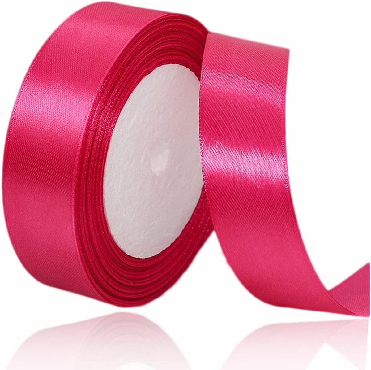 Pink lint 25 mm, 23 meter satijnen lint voor knutselen, cadeauverpakkingen, ballonnen, boeketten, taartdecoratie, haarlinten, naaien, babyparty en huwelijksfeestje