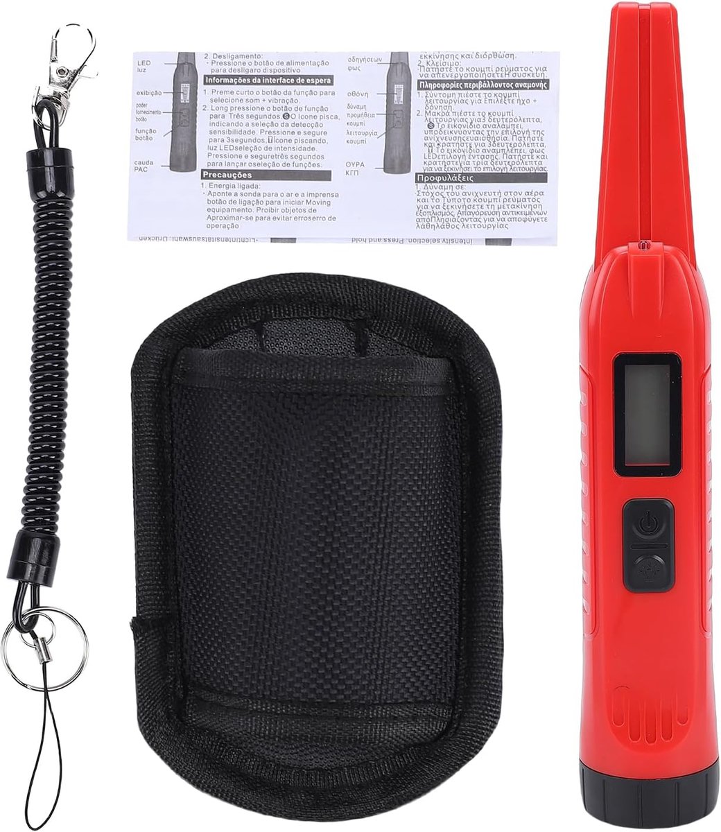 Metaaldetector Handheld Pinpointer, 360° Detectie LED-licht, Geluid en Trillingswaarschuwing voor Goud Zilver Koper.Geschikt voor Smalle Ruimtes, Waterdicht Materiaal, (Rood)