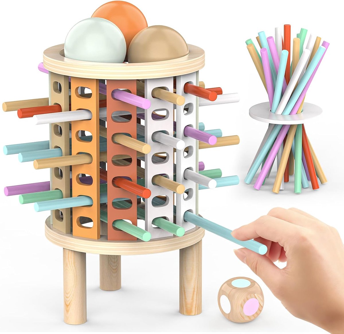 Montessori-speelgoed voor kinderen, familiespel van hout met kleurrijke stokjes, dobbelstenen en opbergtas, educatief speelgoed, cadeau voor meisjes, jongens, 3, 4, 5, 6, 7, 8, 9 jaar