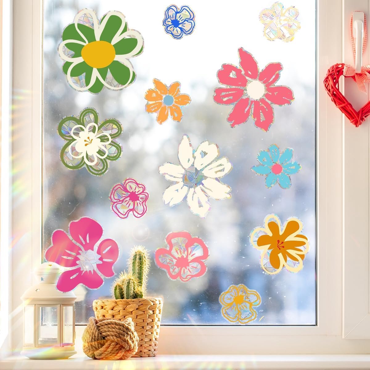 Raamstickers Vogelbescherming Suncatcher Raamstickers Lente Bloemen Folie Raamfoto's Herbruikbaar Zelfklevend Reflecterende Vogel Anti-botsing Sticker Raamdecoratie