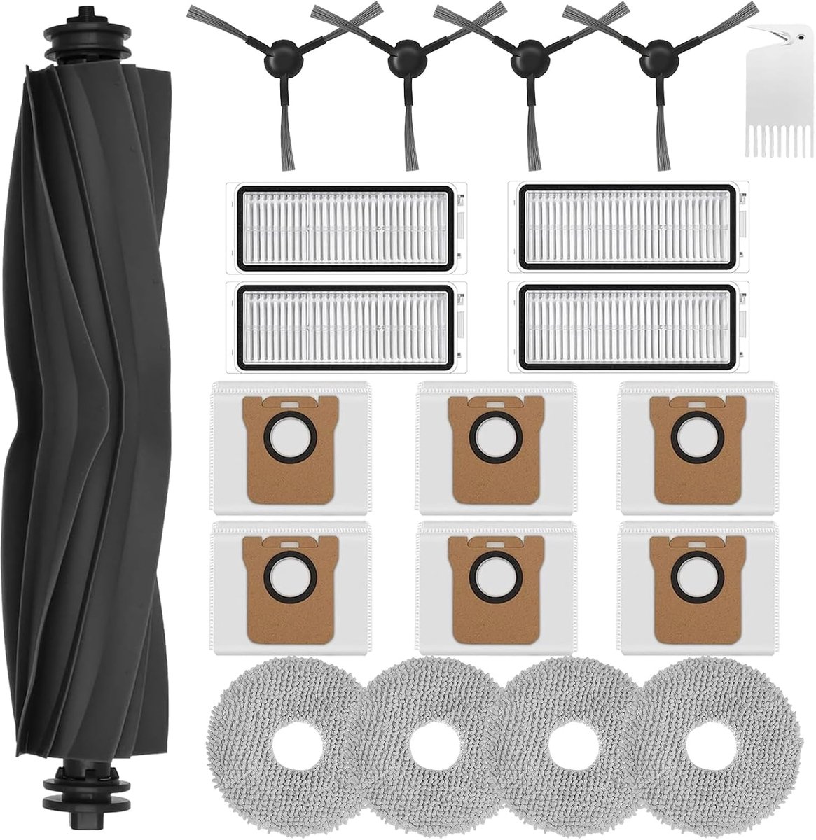 Accessoires voor Dreame L20 Ultra/L20 Ultra Complete/L30 Ultra robotstofzuiger, 1 hoofdborstel, 6 stofzakken, 4 reinigingsdoeken, 4 filters, 4 zijborstels, 1 reinigingsborstel, 20 stuks