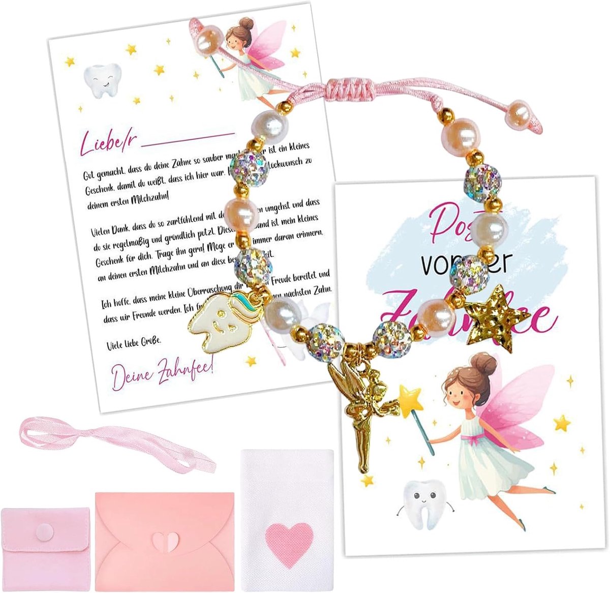 Meisjesarmband, geschenken melktand, verrassing, parelarmband, tandfee, ansichtkaart, moeder voor nichtje, petekind dochter, kleurrijke armbanden om in te slaan, Kerstmis, doop