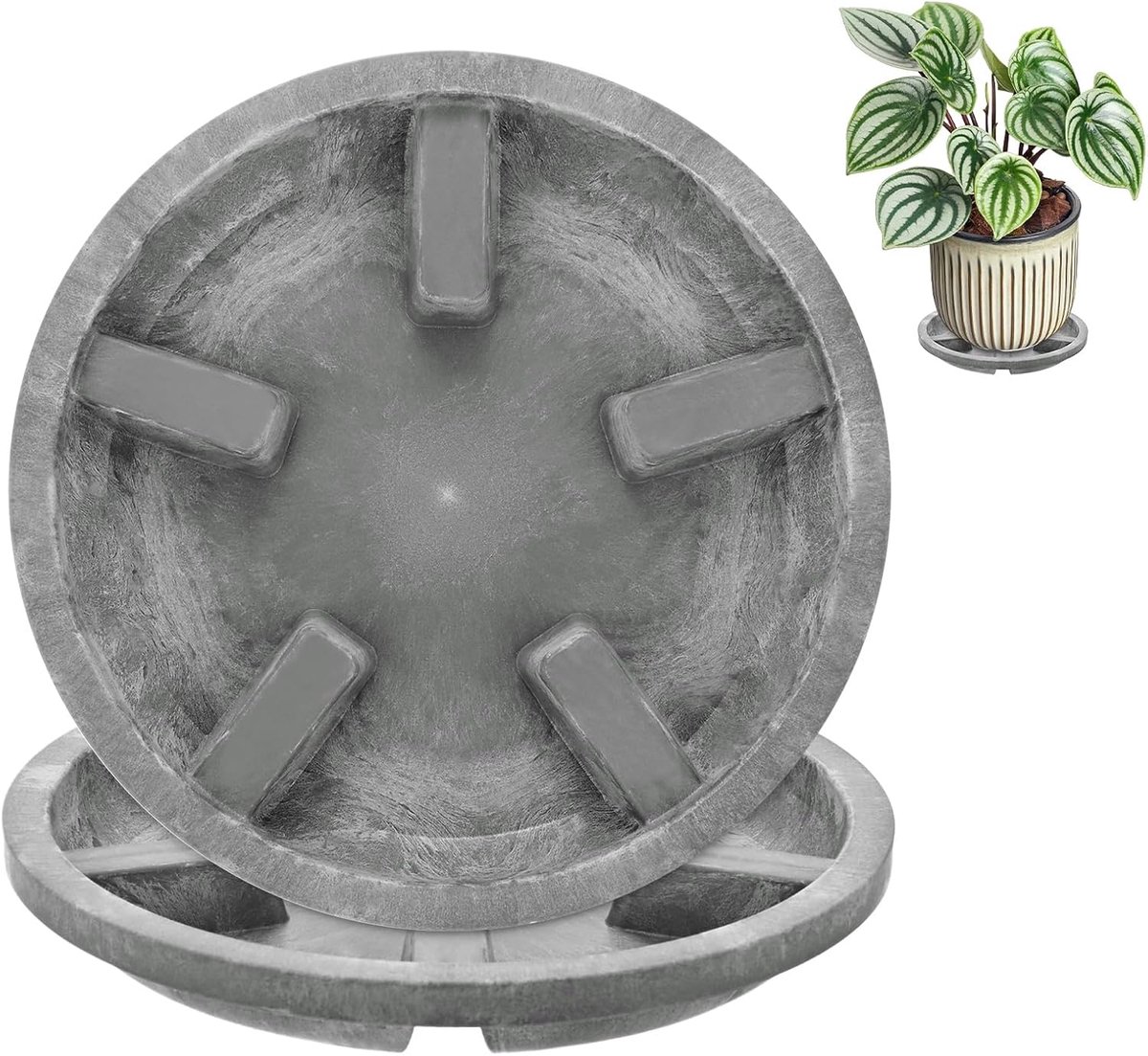 Schotels, 6 inch OD anti-rot wortel hars bloempot plantenschotels voor binnen/buiten, bloempot druppelbak [4,7 inch ID, grijs]