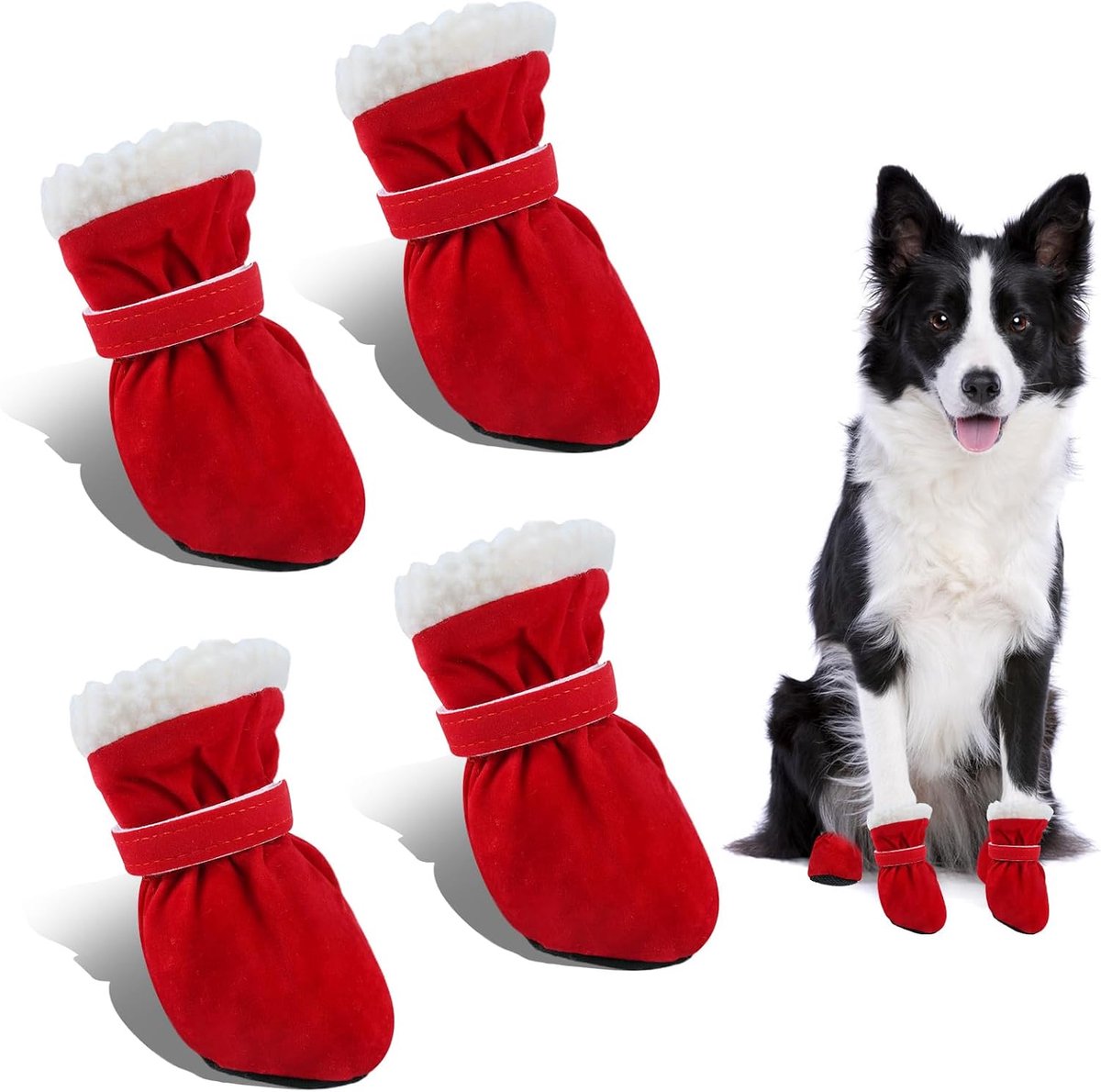 Schoenen, 4 stuks sneeuwlaarzen voor honden, winterschoenen voor honden, pootbescherming voor honden, geschikt voor kleine, middelgrote en grote honden (Rood, L)