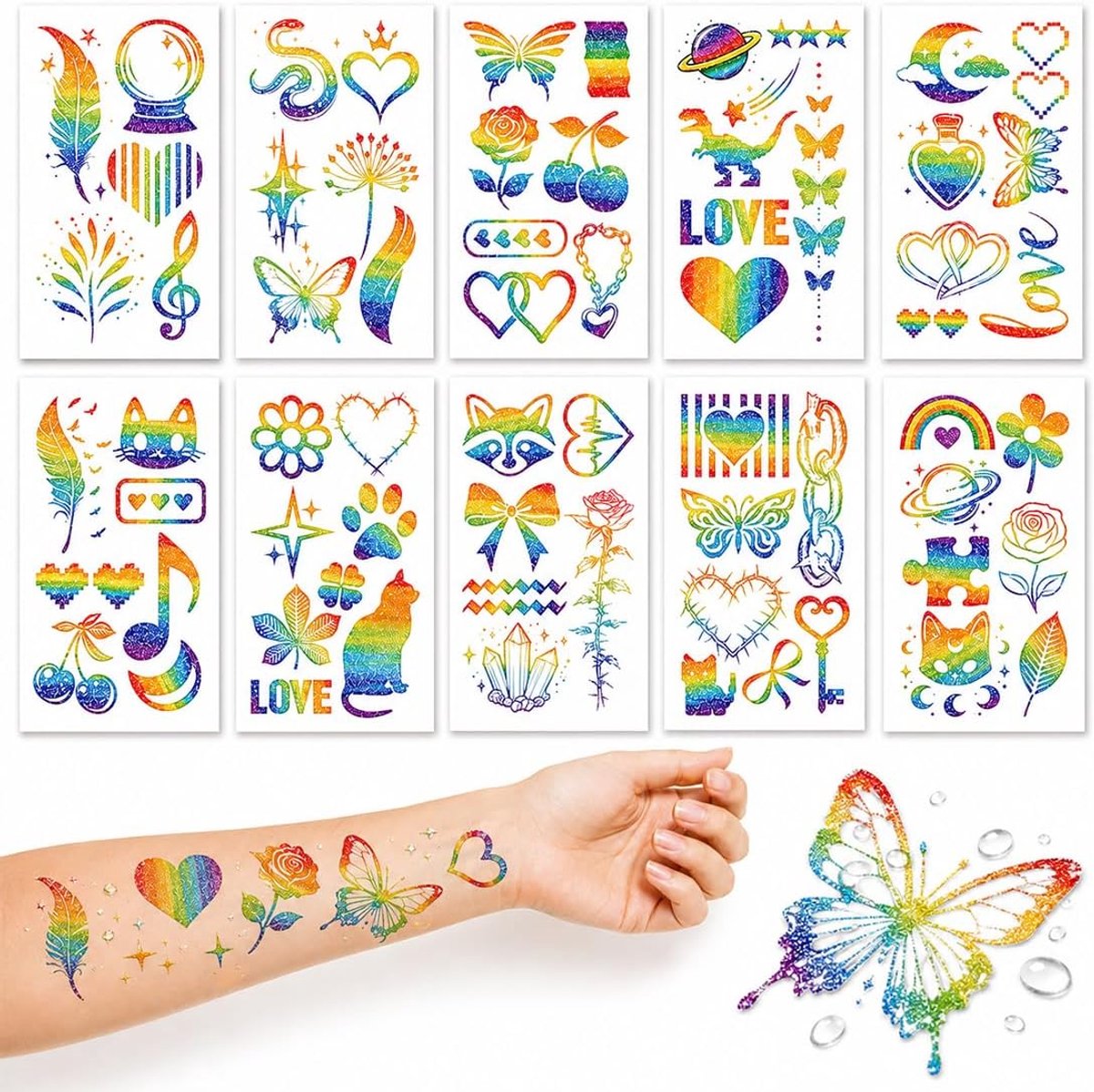 10 Fogli Trasferelli Per Bambini Arcobaleno Brillanti, 67 Adesivi Con Motivi Bandiera Pride, Perfetti Per Feste, Travestimenti E Compleanni, Colori Vivaci, Per Bambine E Bambini