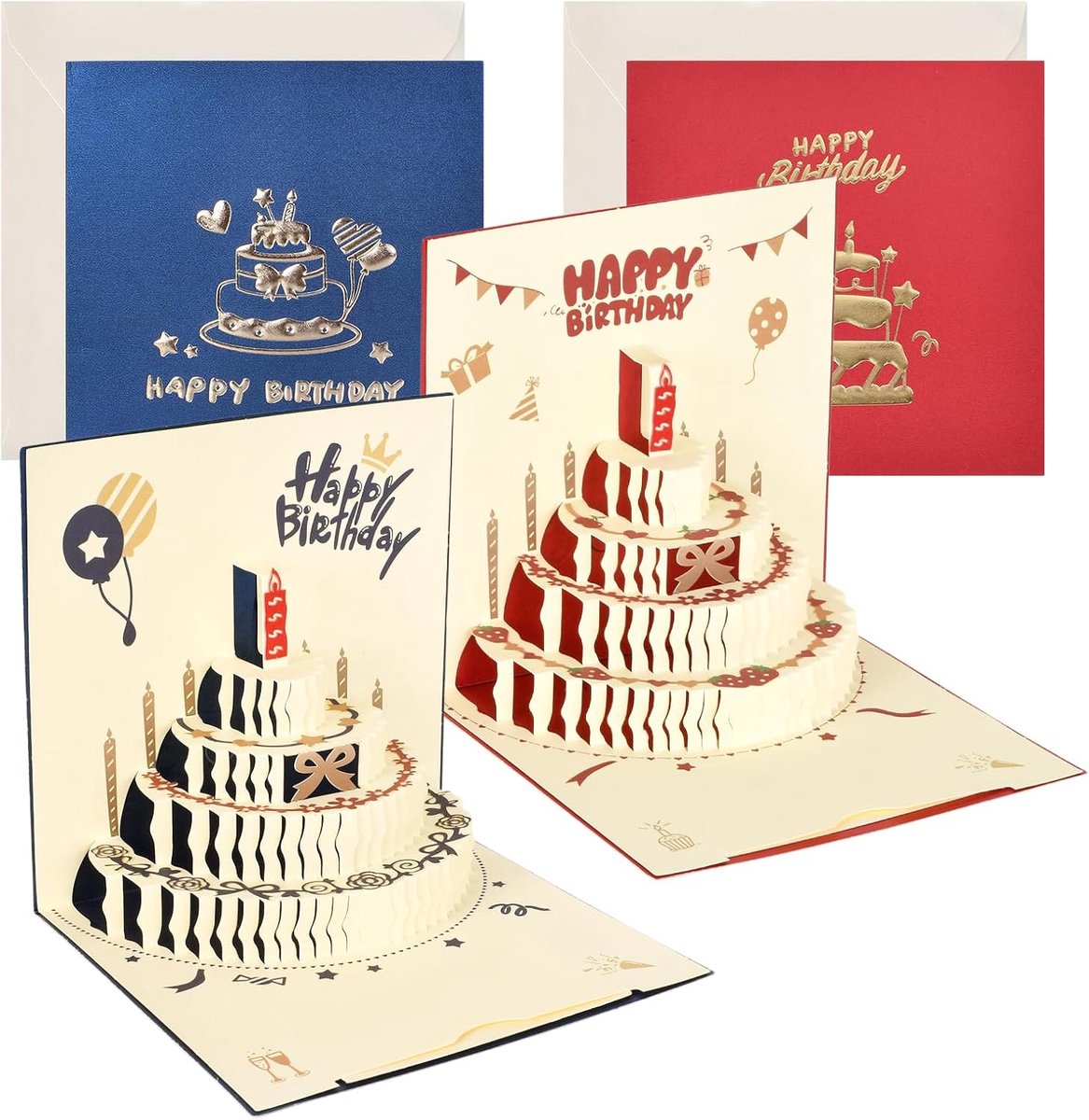 2 stuks verjaardagskaarten, 3D pop-up, Happy Birthday-kaart met een prachtige verjaardagstaart, 3D verjaardagskaart van premium karton, 3D pop-up kaart, Happy Birthday, voor familie, collega's en