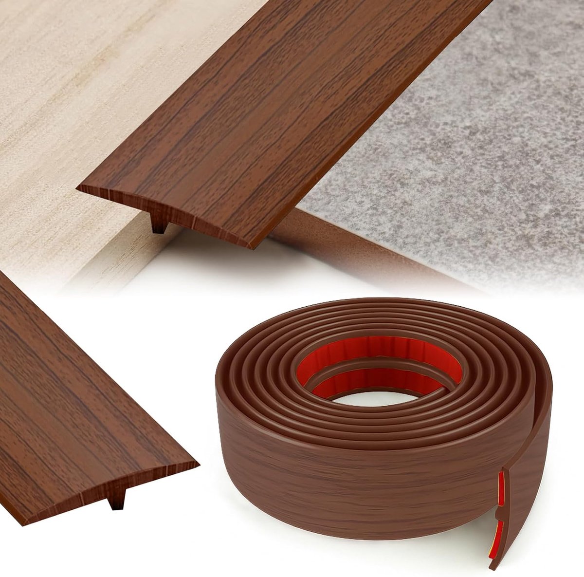 T-profiel, overgangsprofiel, zelfklevend, deurdrempels, lijst, overgangsprofiel, wordt gebruikt voor gewrichten tussen twee etages (Rood ceder, 5 cm x 1 m)