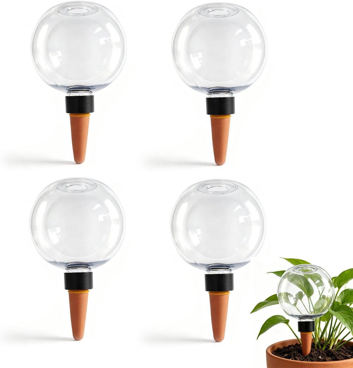 Bewateringsballen, 4 stuks, waterdispenser, planten, automatische plantenirrigatie met transparante waterdispensers, irrigatie voor planten, zelfbewatering voor binnen en buiten