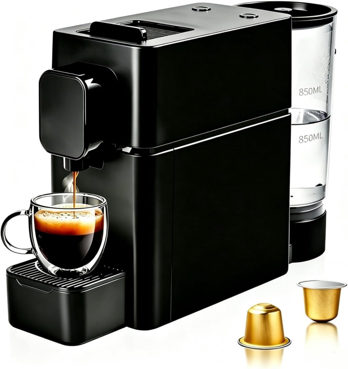 19 Bar Capsule Koffiemachine, Compact Espresso Machine, Zwart