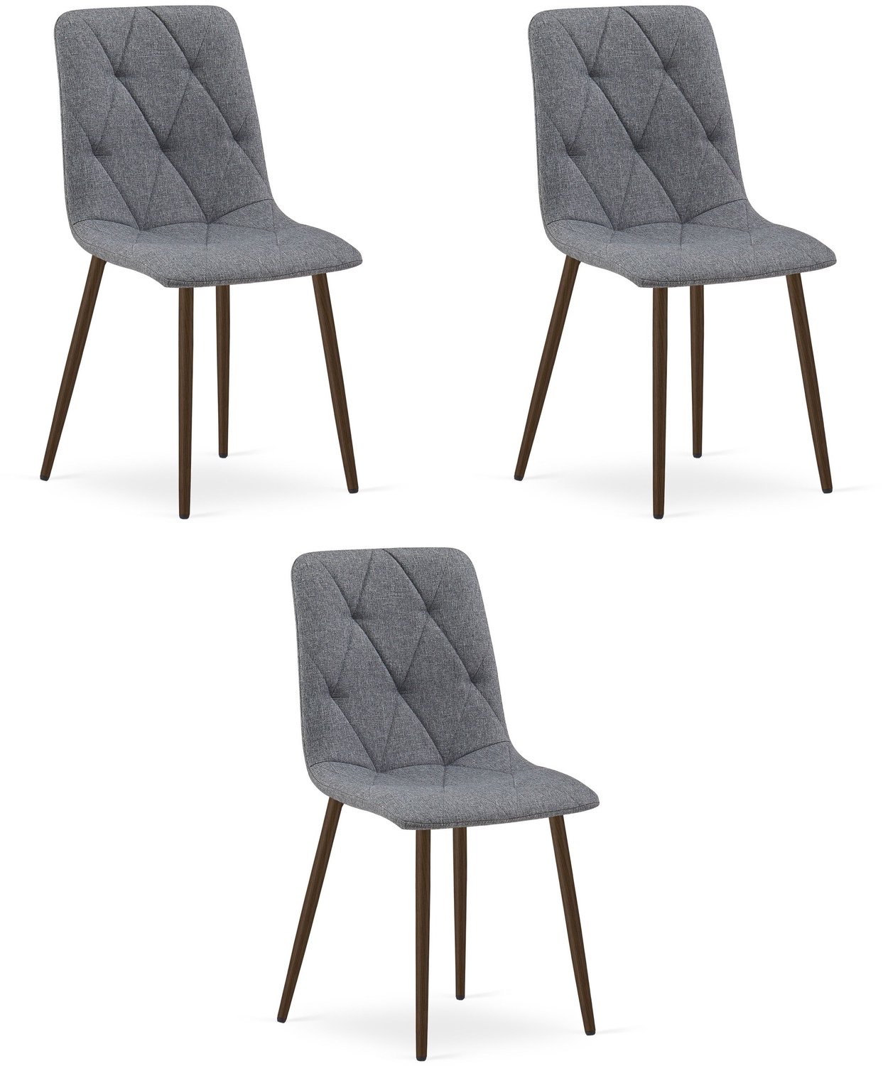 LEOBERT LIBRA Eetkamerstoelen – Set van 3 – Grijs Stof – Walnootkleurige Houten Poten – Comfortabele Gestoffeerde Zitting – Modern Design – Voor Woonkamer, Keuken en Eetkamer – Max. 110 kg per Stoel