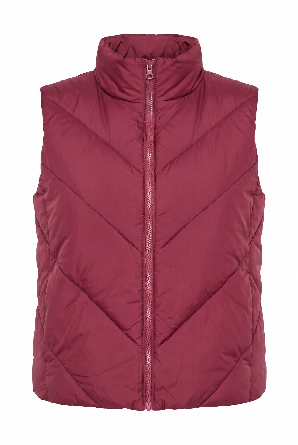 Ulla Popken - Dames - HYPRAR doorgestikte bodywarmer opstaande kraag ritszakken - Robijnrood - Maat 42+