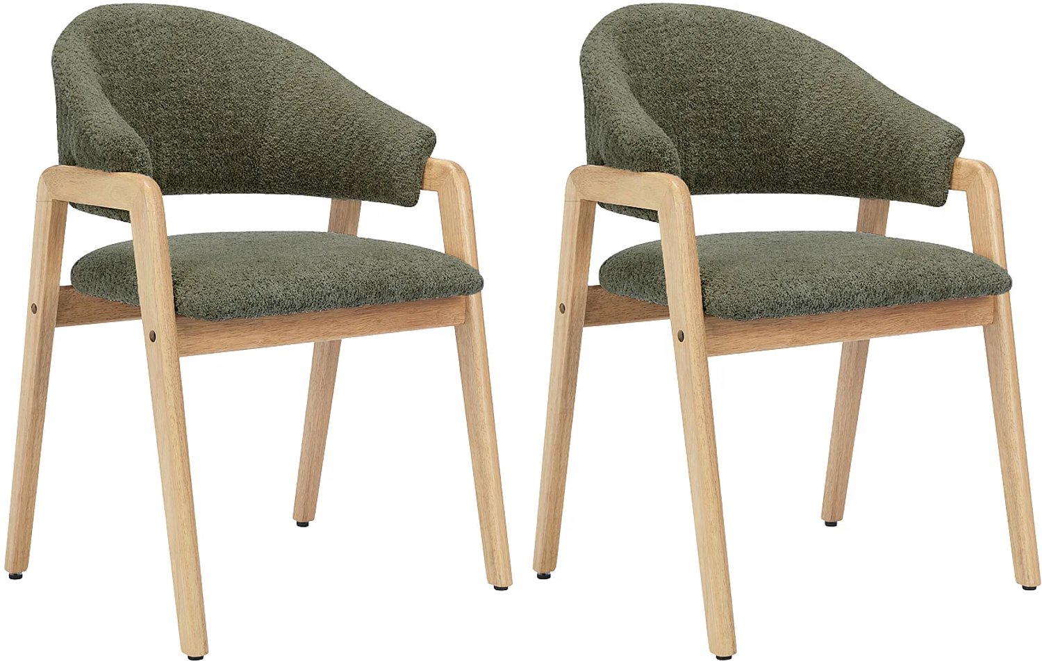 Vente-unique Set van 2 stoelen met armleuningen in teddy en hévéahout - Groen en naturel - SOLUNA Kaki