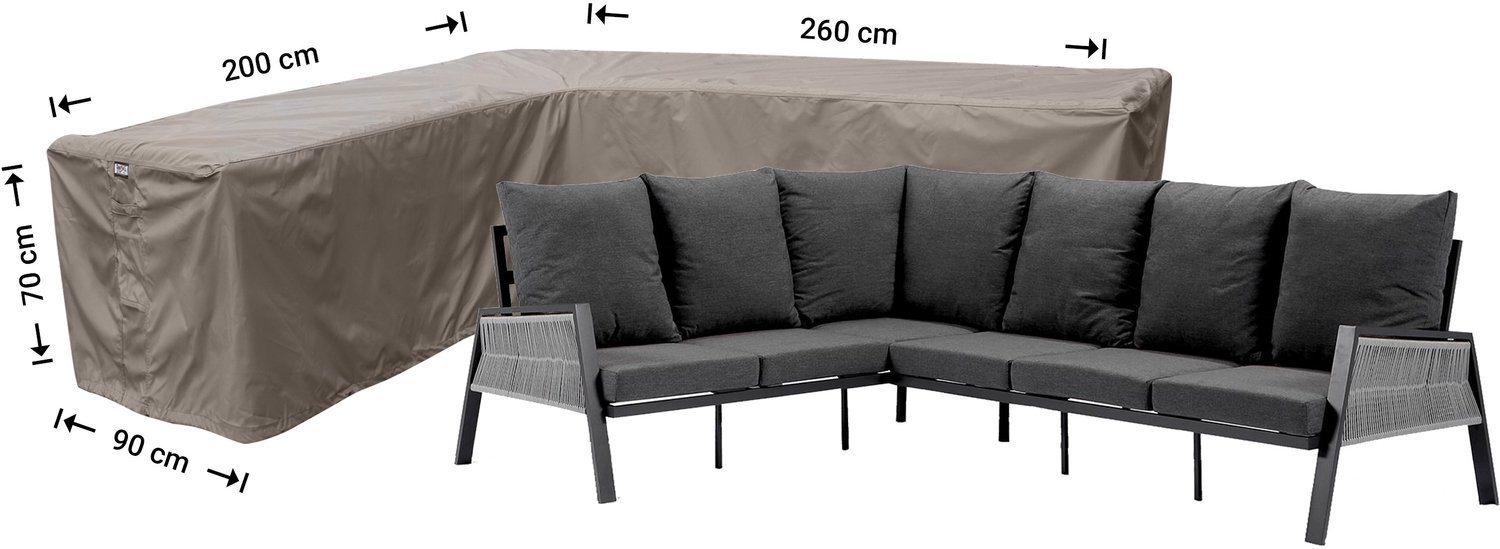 Raffles Covers beschermhoes loungeset / hoekbank (L-vorm) - 260 x 200 H: 70 cm - RHS260200left - Hoes voor hoekbank met ongelijke zijden - Lange zijde links (vanaf zitpositie) Taupe